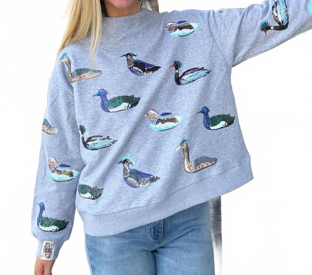 NEW QUEEN OF SPARKLES duck mockneck sweatshirt in dark grey/ multi - Picture 5 of 5